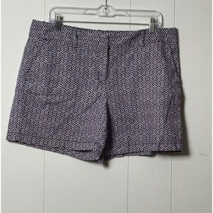 Ann Taylor LOFT Women's Navy Blue White Geometric Tile Print Shorts Size 12